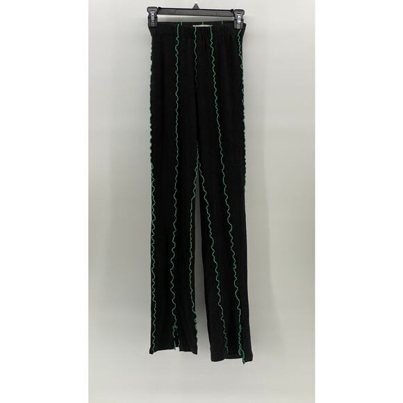 SIEDRES Women's Gray-Green Lettuce-Trim Ribbed Pull-On Slit-Hem Flare Pant SZ XS - Picture 1 of 10